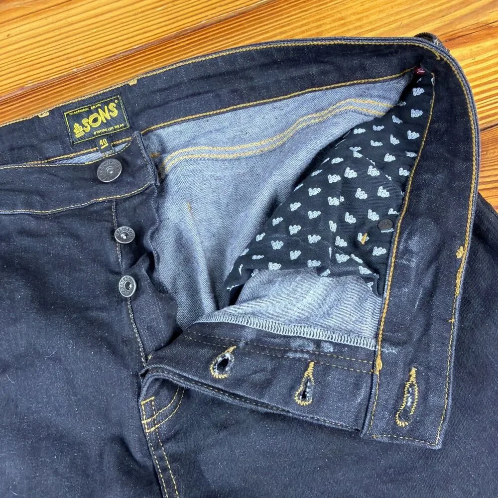 &Sons Trading Co Jeans Mens 40x32 Brandon Raw Black Denim Button Fly Pristine!